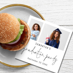 Modern 2 Photo Script Name Date Graduation Party  Napkin