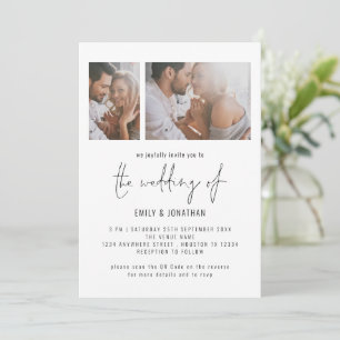 Modern 2 Photo Script QR Code Wedding Invitation