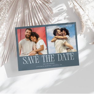 Modern 2-Photo Slate Blue Wedding Save The Date