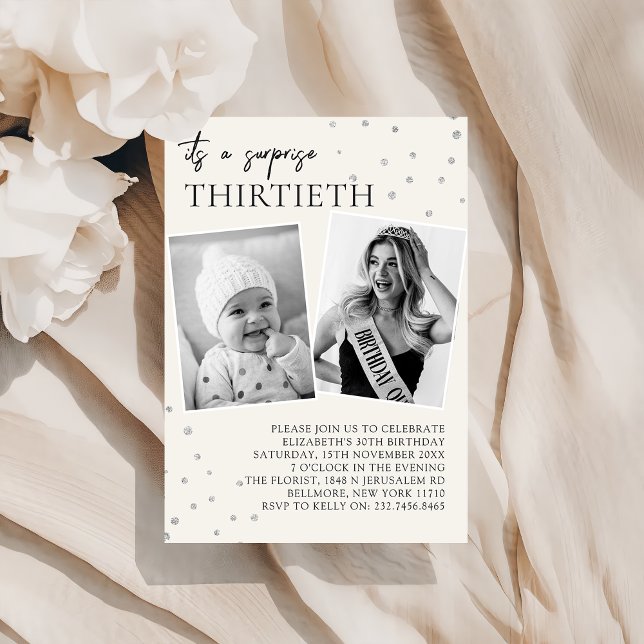 Modern 2 Photo Surprise 30th Birthday Invitation (Creator Uploaded)