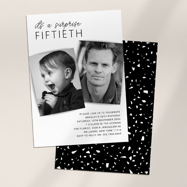 Modern 2 Photo Surprise 50th Birthday Party Invitation (Creator Uploaded)