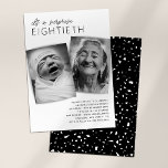Modern 2 Photo Surprise 80th Birthday Party Invitation<br><div class="desc">Celebrate eight decades of you with our classically modern 80th birthday invitations. Show guests your journey with a 'now & then' photo, and keep them in the loop with stylishly presented party specifics. Plus, a surprise terrazzo pattern on the reverse ensures your invitations are just as unique as you are....</div>