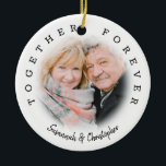 Modern 2 Photo Together Forever Ceramic Tree Decoration<br><div class="desc">Make a loved one smile this valentines day with this sweet 2 sided 2 photo ornament, Featuring a different photo on each side andthe text 'TOGETHER FOREVER' and the couples names. A cute little gift for him or her, for birthdays, anniversaries, and any other occassion. The text font styles, siz...</div>