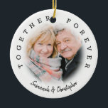 Modern 2 Photo Together Forever Ceramic Tree Decoration<br><div class="desc">Make a loved one smile this valentines day with this sweet 2 sided 2 photo ornament, Featuring a different photo on each side andthe text 'TOGETHER FOREVER' and the couples names. A cute little gift for him or her, for birthdays, anniversaries, and any other occassion. The text font styles, siz...</div>