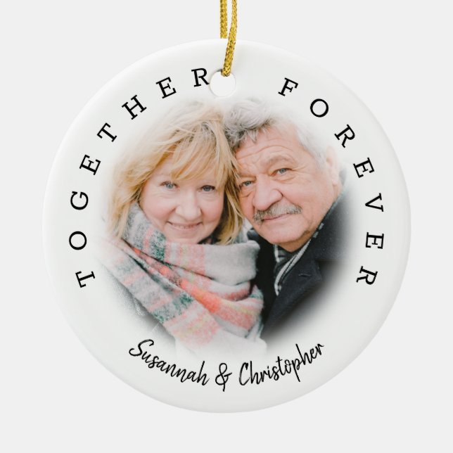 Modern 2 Photo Together Forever Ceramic Tree Decoration (Front)