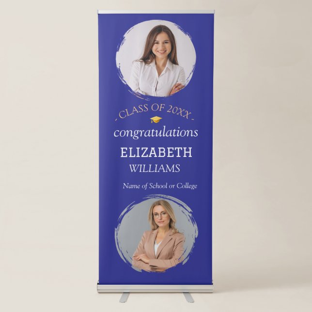 Modern 2 Photo Vertical Graduation Party  Retractable Banner (Front)