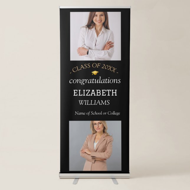 Modern 2 Photo Vertical Graduation Party  Retractable Banner (Front)