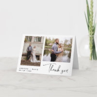 Modern 2 Photo Wedding Thank You Folding Card