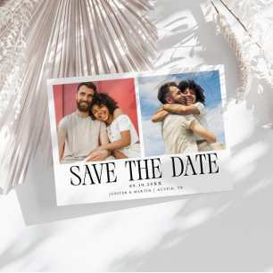 Modern 2-Photo White Wedding Save The Date