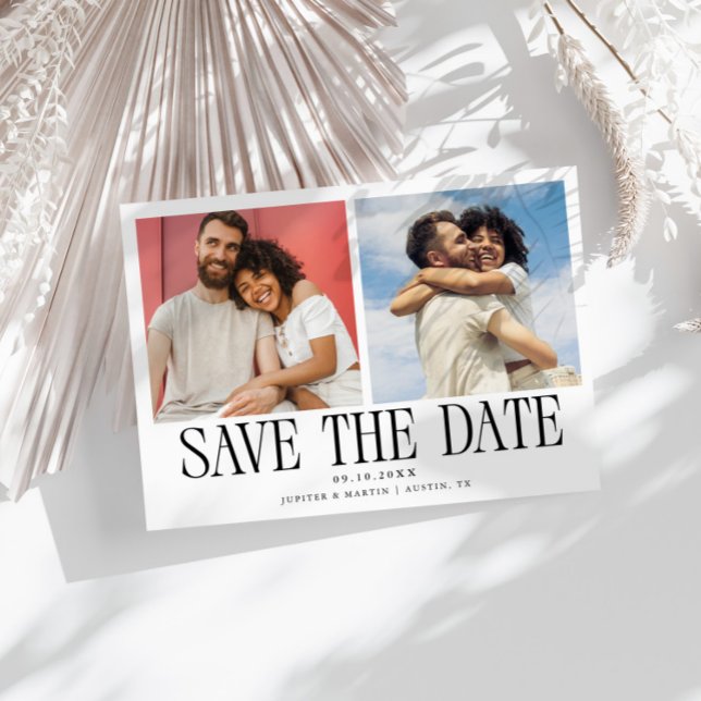 Modern 2-Photo White Wedding Save The Date (Creator Uploaded)