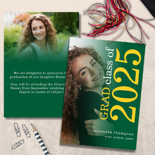 Modern 2 photo Yellow Green 2024 Graduation Announcement