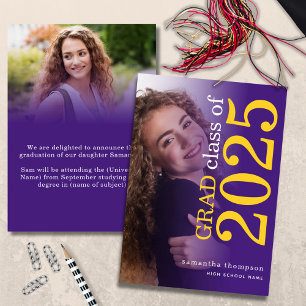 Modern 2 photo Yellow Purple 2024 Graduation Announcement