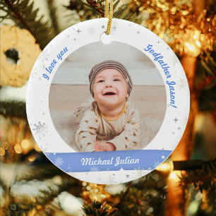 Modern 2 Photos Baby Boy 1st Christmas Godfather Ceramic Tree Decoration