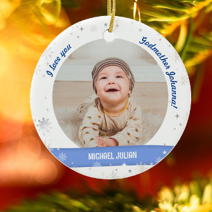 Modern 2 Photos Baby Boy 1st Christmas Godmother Ceramic Tree Decoration