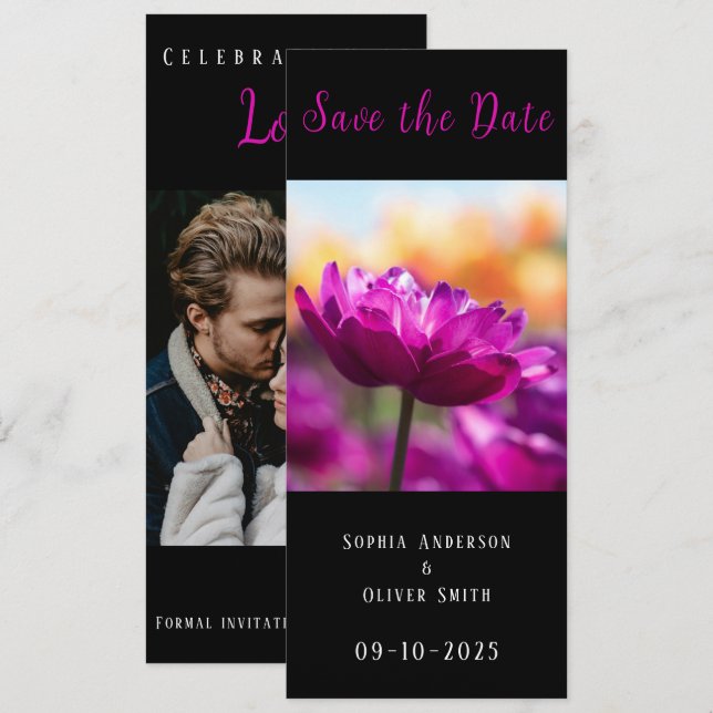 Modern 2 photos Black Save The Date (Front/Back)