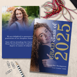 Modern 2 photos Blue Gold 2024 Graduation Announcement