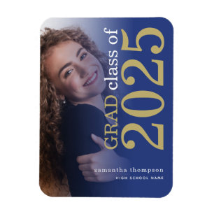 Modern 2 photos Blue Gold 2024 Graduation Magnet