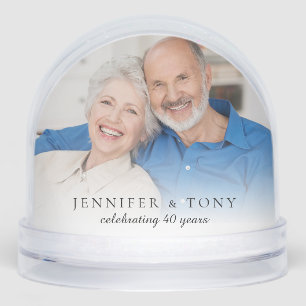 Modern 2 Photos Name and Date Wedding Anniversary Snowglobe