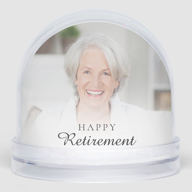Modern 2 Photos Name Happy Retirement Gift Snowglobe (Front)