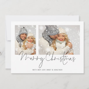 Modern 2 Photos Script Couple Merry Christmas Holiday Card