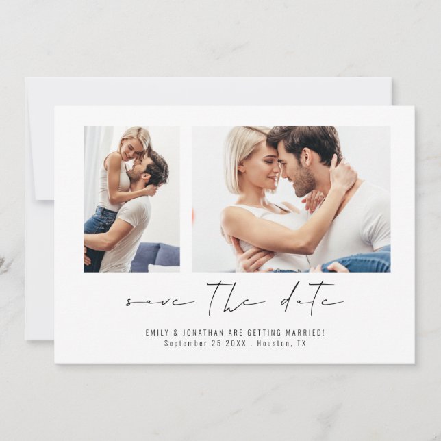 Modern 2 Photos Script Wedding Save The Date (Front)