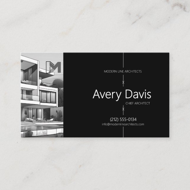 Modern 2-Sided Architect Black & Blueprint Business Card (Front)