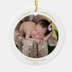 Modern 2-sided My First Christmas Snowflake Photo Ceramic Tree Decoration