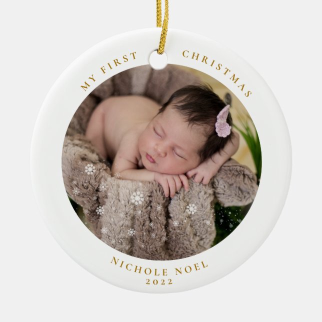 Modern 2-sided My First Christmas Snowflake Photo Ceramic Tree Decoration (Front)