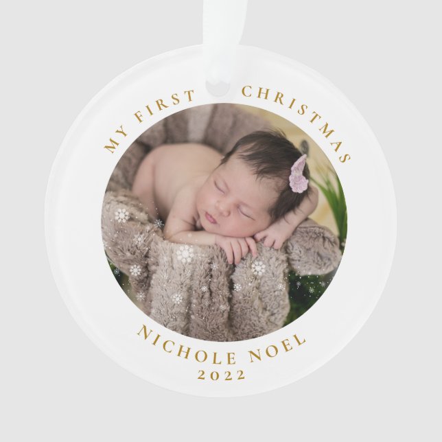Modern 2-sided My First Christmas Snowflake Photo  Ornament (Front)