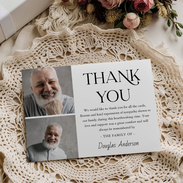 Modern 2 x Photo Funeral Sympathy  Thank You Card (Creator Uploaded)