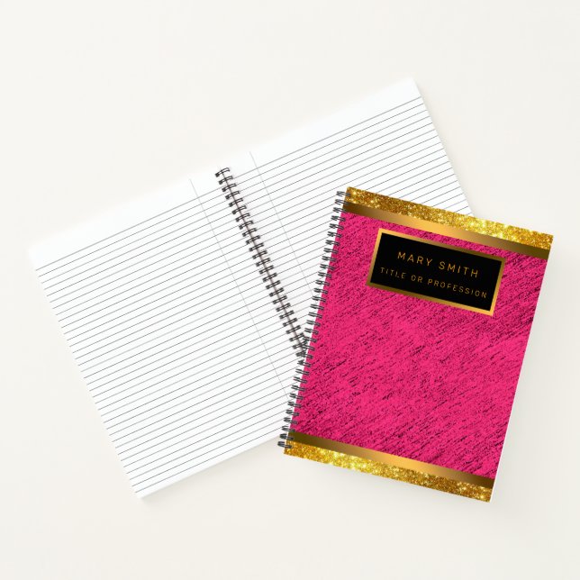 Modern 2in1 Gold Glitter Pink Business Card & Notebook (Inside)