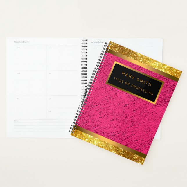 Modern 2in1 Gold Glitter Pink Business Card & Planner (Display)