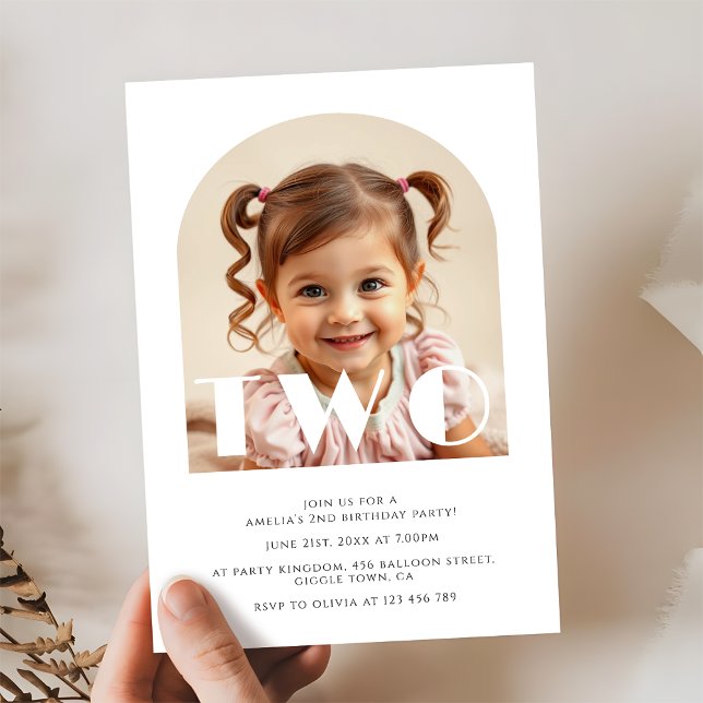 Modern 2nd Birthday Elegant Arch Photo Invitation (Creator Uploaded)