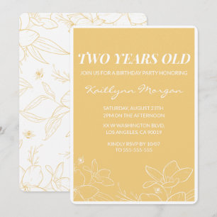 Modern 2nd birthday invitations Floral Yellow