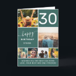 Modern 30 birthday emerald green 6 photo collage card<br><div class="desc">Modern simple 30th birthday emerald green 6 photo collage grid  with modern typography.</div>