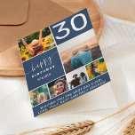 Modern 30 birthday navy blue 6 photo collage card<br><div class="desc">Modern simple 30th birthday navy blue 6 photo collage grid  with modern typography.</div>