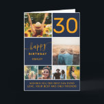 Modern 30 birthday orange blue 6 photo collage card<br><div class="desc">Modern simple 30th birthday navy blue and orange 6 photo collage grid and modern typography.</div>