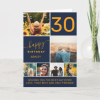Modern 30 birthday orange blue 6 photo collage