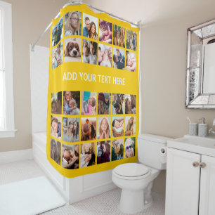 Modern 30 Photo Collage Yellow Shower Curtain