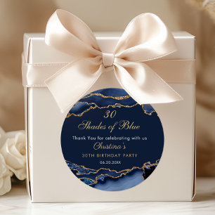 Modern 30 Shades of Blue Birthday Party  Classic Round Sticker