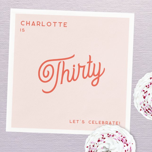 Modern 30 Thirty Birthday Napkin (30th Thirtieth birthday personalized party paper napkins)