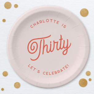 Modern 30 Thirty Birthday Paper Plate