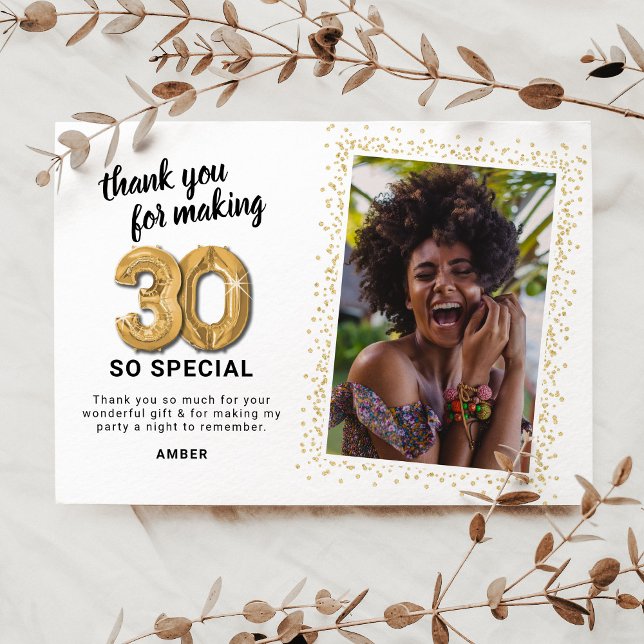 Modern 30th Adult Birthday Photo Thank You Card (Creator Uploaded)