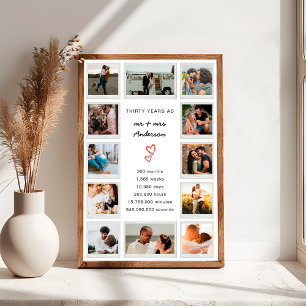 Modern 30th Anniversary Custom Photo Collage Poster