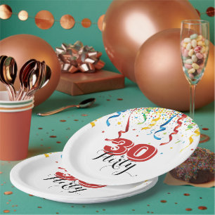 Modern 30th Birthday 30 & FLIRTY Festive Paper Plate