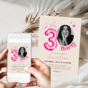 Modern 30th Birthday Beige Pink Ballon Photo Invitation