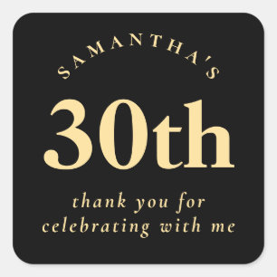 Modern 30th Birthday Black and Gold Thank You Square Sticker
