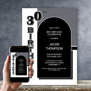 Modern 30th Birthday Black Arch Party Invitation