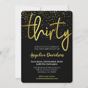 Modern 30th Birthday Black Gold Invitation