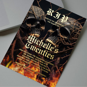 Modern 30th Birthday Halloween Black Gold Skull